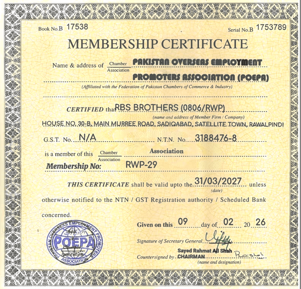 Membership Certificate — POEPA